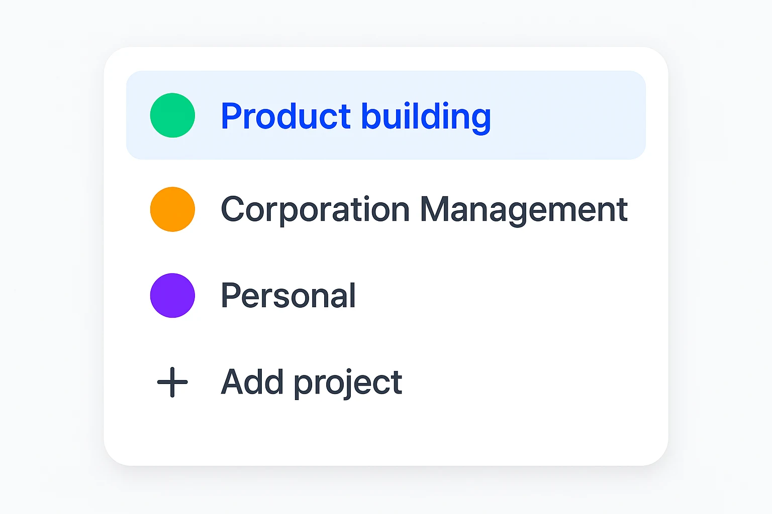 Kloy project list showing Product building, Corporation Management, and Personal as separate projects, all tracked at the same time