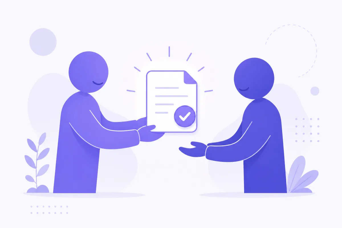 Freelancer handing a client a reasoned proof-of-work report instead of a spreadsheet