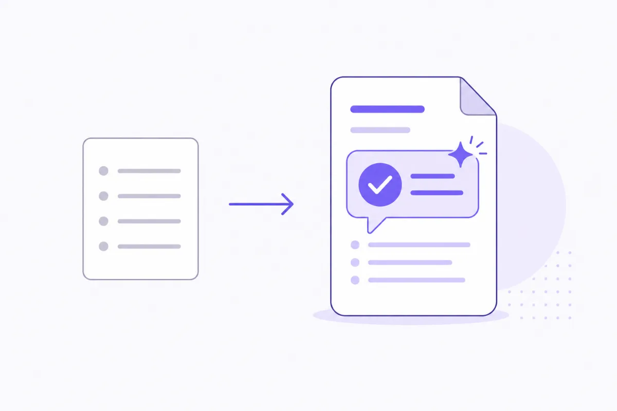 A plain activity log transforming into a reasoned work report with a written justification